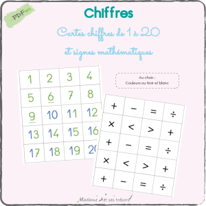 Chiffres de 1 à 20 + signes mathématiques