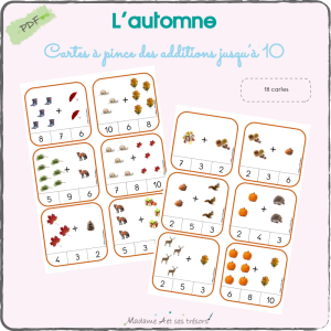 L'automne - Cartes à pinces des additions jusqu'à 10