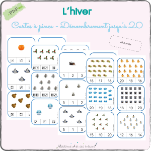 L'hiver - Cartes à pince Dénombrement jusqu'à 20